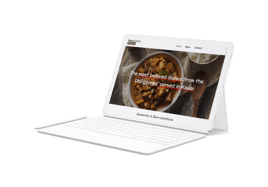 A Web Design Of Mama Lucy's Kitchen In Tablet Mode.