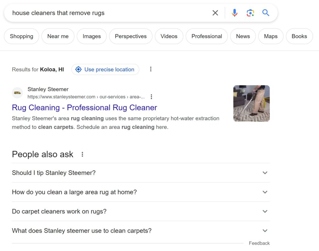 A screenshot of Google to explain what SEO is.