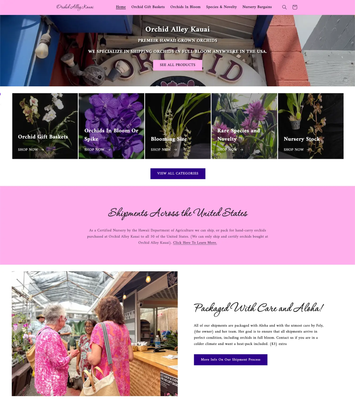 Preview of the homepage of Orchid Alley Kauai